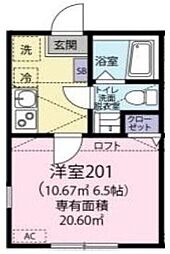 横浜市営地下鉄グリーンライン 高田駅 徒歩12分の賃貸アパート 2階1Kの間取り