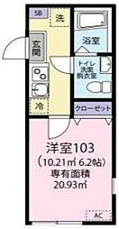 横浜市営地下鉄グリーンライン 高田駅 徒歩12分の賃貸アパート 1階1Kの間取り