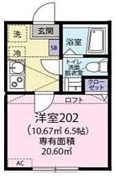 横浜市営地下鉄グリーンライン 高田駅 徒歩12分の賃貸アパート 2階1Kの間取り