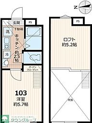 パピヨン3 1Kの間取図画像
