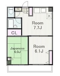 アパルトマントロワバレー・サントル 2DKの間取図画像