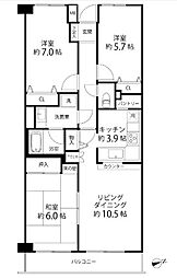 岸根公園ハイツ 3LDKの間取図画像