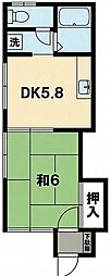 丸山荘A棟 1DKの間取図画像