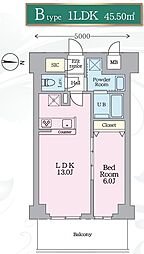 メジリス 新羽 1LDKの間取図画像