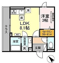 D Paina西寺尾 1LDKの間取図画像
