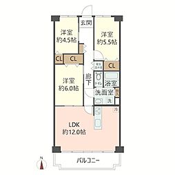 パレス南塚口2号棟 3LDKの間取図画像