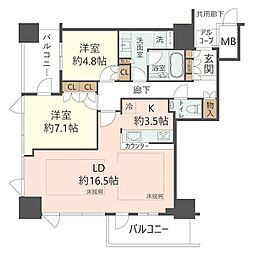 ジオタワー天六 2LDKの間取図画像