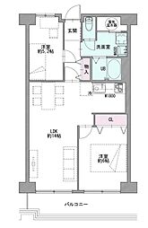 住道グランドコーポ 2LDKの間取図画像