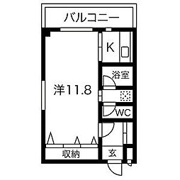 パビヨンよもぎ台 1Kの間取図画像