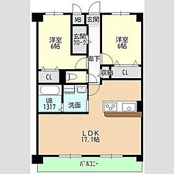 ヒルザコートII 2LDKの間取図画像