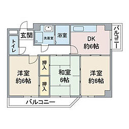 第二ブルーサンテ横地 3DKの間取図画像