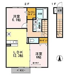 グランディールJ 2LDKの間取図画像