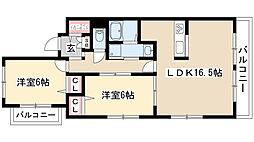 クリスタルスクエア 2LDKの間取図画像