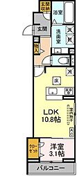 ルヴィータ剣町 1LDKの間取図画像