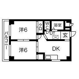 服部コーポ 2DKの間取図画像
