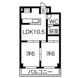H.I.ビル 2LDKの間取図画像