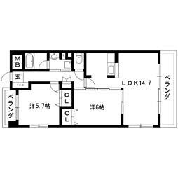 サンマール鳥居通 2LDKの間取図画像