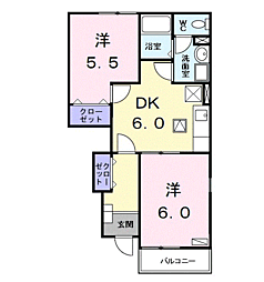 カーサグラッツィオーソ 2DKの間取図画像