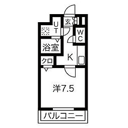 シェルジェ中村日赤 1Kの間取図画像