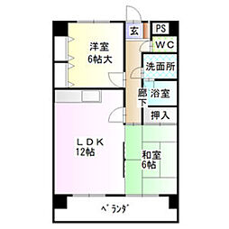 リーブル原2 2LDKの間取図画像