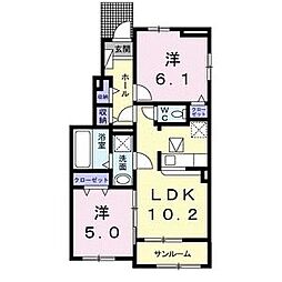 カーサコリーナ1 2LDKの間取図画像