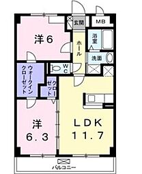ソレアード山香 2LDKの間取図画像
