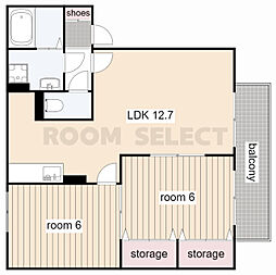 シャンクレールよもぎ台A 2LDKの間取図画像