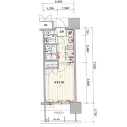 パルティール城西 1Kの間取図画像