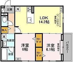 セレスティア唐山町 2LDKの間取図画像