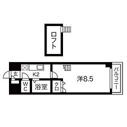 現代ハウス新栄 1Kの間取図画像