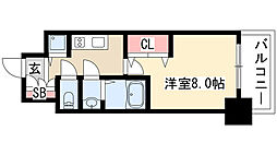 プレサンスジェネ葵 1Kの間取図画像