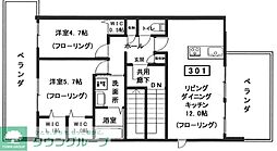 仮)へーベルメゾン中央5丁目北棟 301 3階2LDKの間取り