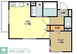 武蔵野市御殿山1丁目アパート 1LDKの間取図画像