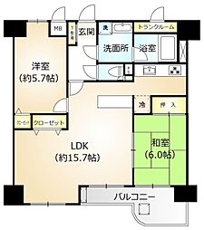 モナーク飯能 2LDKの間取図画像