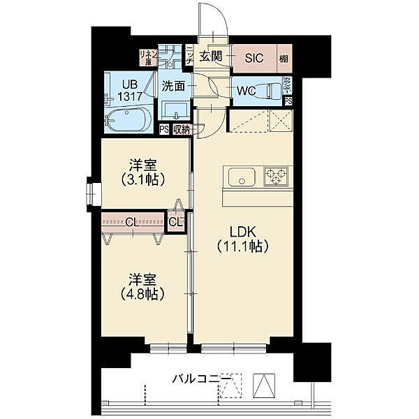 スプランディッド南千住DUE 801｜東京都台東区清川２丁目(賃貸マンション2LDK・8階・44.38㎡)の写真 その2