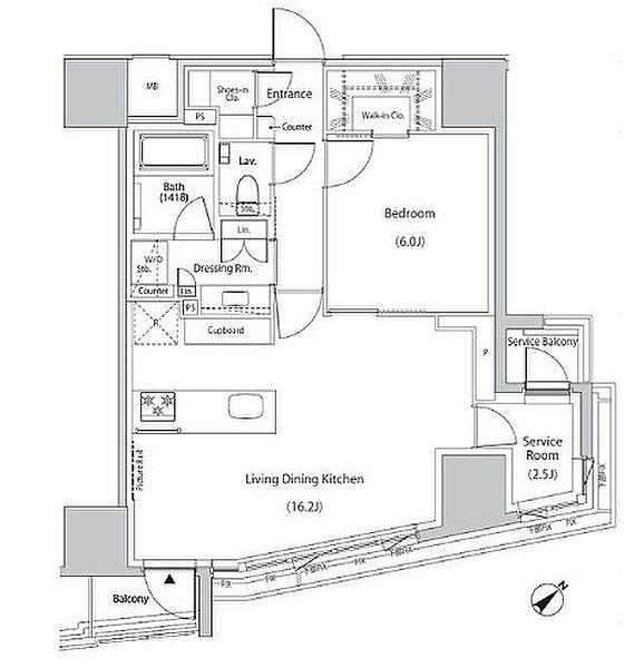 ザ・パークハビオ市ヶ谷イースト 1205｜東京都新宿区市谷田町２丁目(賃貸マンション1SLDK・12階・58.94㎡)の写真 その2