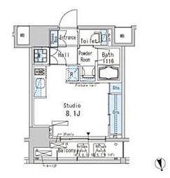 パークアクシス上野 ワンルームの間取図画像