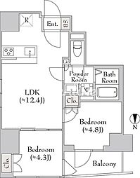 ルミークアン入谷 2LDKの間取図画像