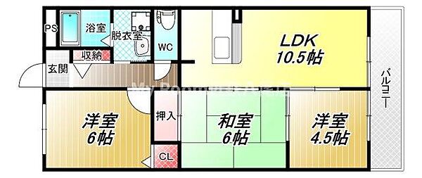 グランドールみと 202｜大阪府東大阪市衣摺4丁目(賃貸マンション3LDK・2階・60.25㎡)の写真 その2