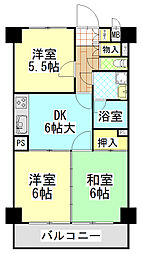 エバーライフ南大橋 3DKの間取図画像