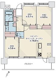 アンピール博多駅南 3LDKの間取図画像