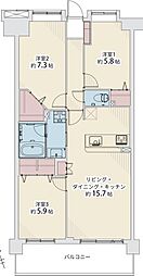 アーサー新宮グランパティオウエストコート棟 3LDKの間取図画像