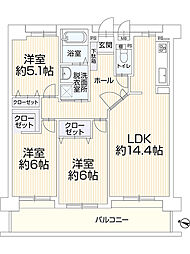 エイルヴィラ大橋南 3LDKの間取図画像