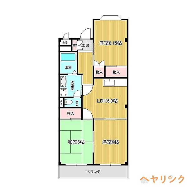 サンフラワーハイツA ｜愛知県長久手市岩作長筬(賃貸マンション3DK・1階・57.00㎡)の写真 その2