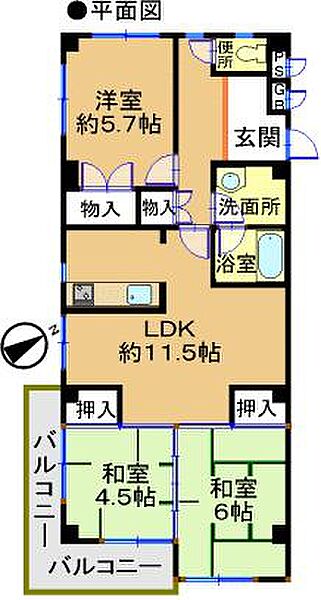 セントラル向陽台 301｜兵庫県相生市向陽台(賃貸マンション3LDK・3階・69.54㎡)の写真 その2