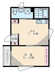 8061-ゼフィロス 1DKの間取図画像