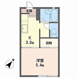ヴィラカメリアA棟 1Kの間取図画像