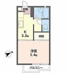 ヴィラカメリアA棟 1Kの間取図画像