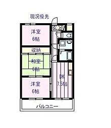 ピュアコート北八代 3DKの間取図画像