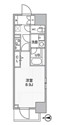 THEパームス熊野前 1Kの間取図画像